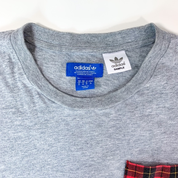 Adidas Sample Grey T-shirt Red Plaid Size M - Picture 4 of 6